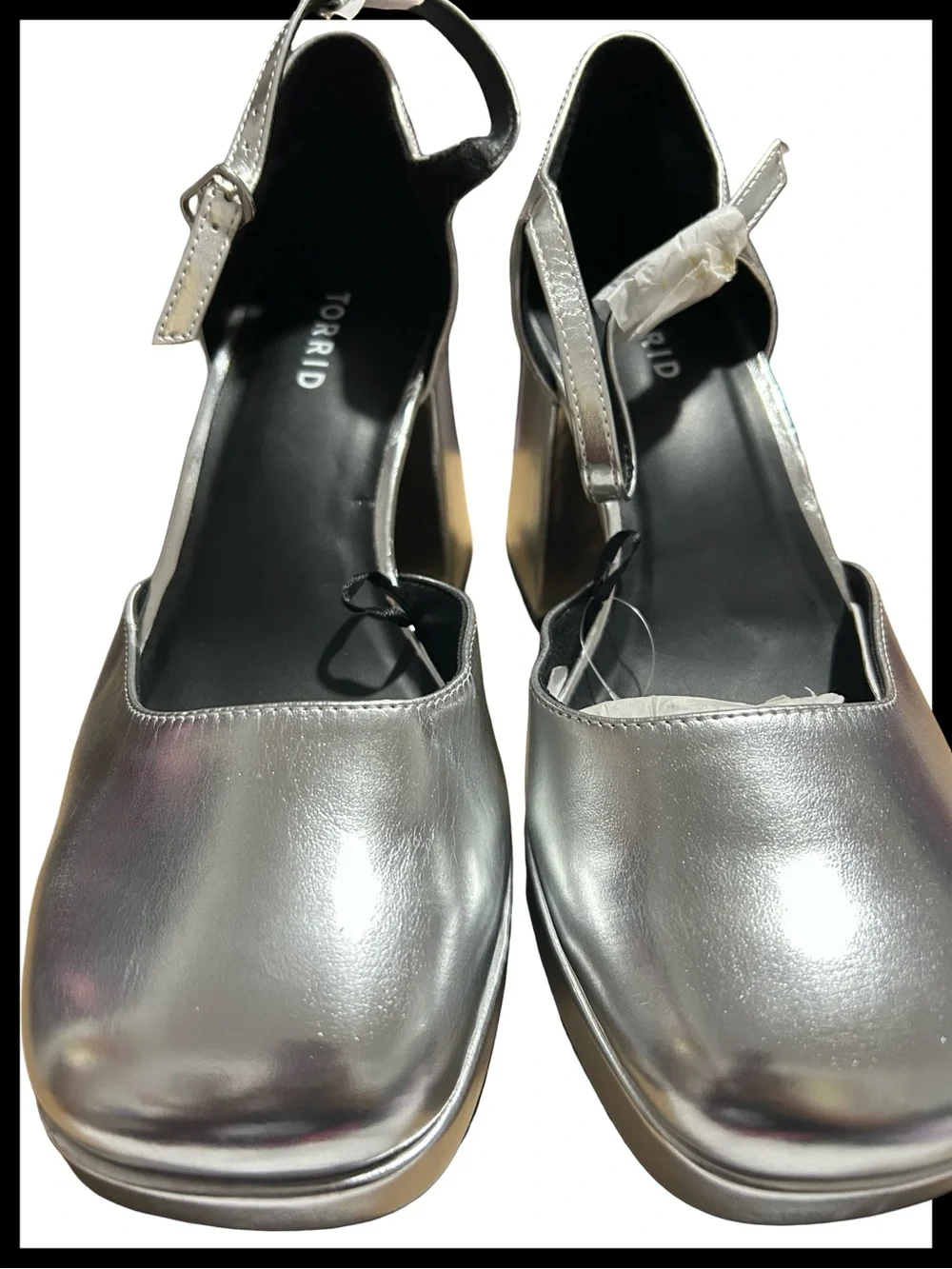 🆕 Women’s Platform Block Heel D’orsay Mary Jane  Silver Metallic Sandals